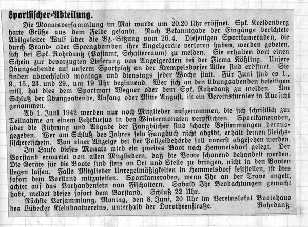 Vereinsnachricht von 1944